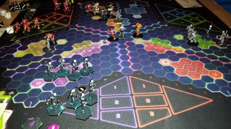 The Regional Ultimate DreadBall game in play.  Note the Zegema beach Zephyrs in the foreground.